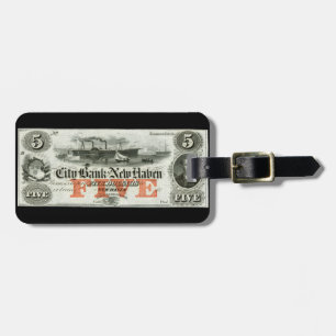 New-Haven 1855 fünf Dollar-Anmerkung Gepäckanhänger