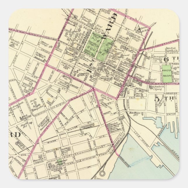 New Haven Map Quadratischer Aufkleber (Vorderseite)