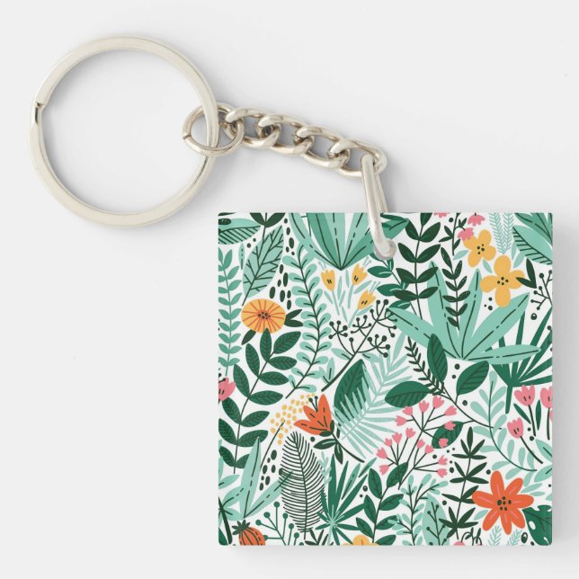 New Home Gift Tropical Seamless Floral Schlüsselanhänger (Vorderseite)