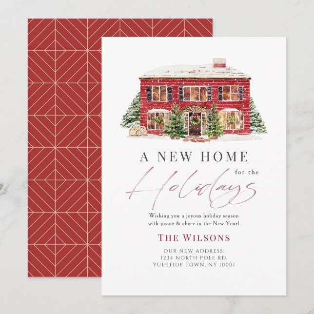 New Home Red House Christmas Holiday Card Einladung (Vorne/Hinten)