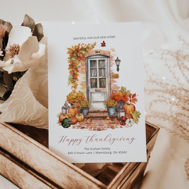 New Home Thanksgiving Autumn | Front Door Moving Ankündigungspostkarte (Von Creator hochgeladen)