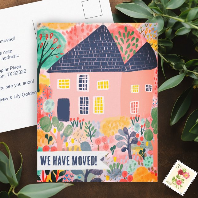New House Moving Announcement Change Address Sweet Postkarte (New House Moving Announcement Change of Address House and Garden Sweet Postcard
)
