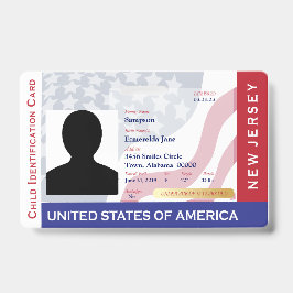 NEW JERSEY - Child ID - USA Flag Background Abzeic Ausweis