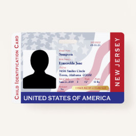 NEW JERSEY - Child ID - USA Flag Background Abzeic Ausweis