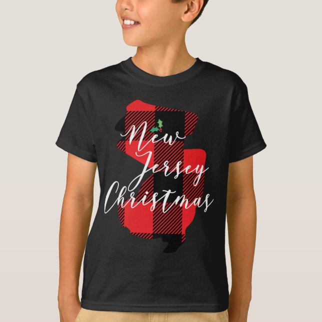 New Jersey Christmas Buffalo Karierter Staat Holid T-Shirt (Vorderseite)