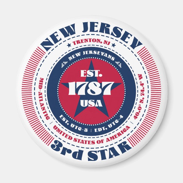 New Jersey Circle Typographie Souvenir Magnet (Devant)