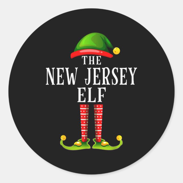 New Jersey Elf Christmas Matching Family Group Pjs Runder Aufkleber (Vorderseite)