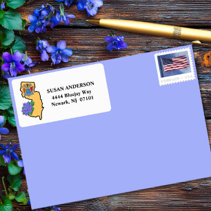 New Jersey Flag & Blume Blue Violet Custom Adressaufkleber