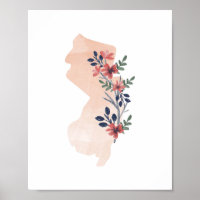 New Jersey Floral Watercolor Staat