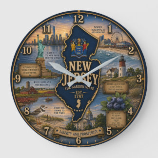 New Jersey Garden State Coastal Lighthouse Rustic Große Wanduhr