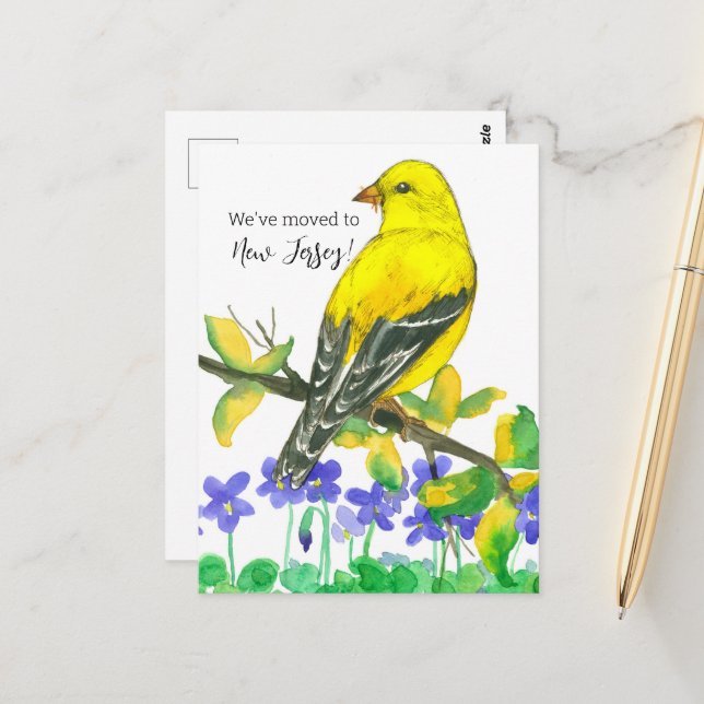 New Jersey Goldfinch Violets Postkarte (Vorderseite/Rückseite Beispiel)