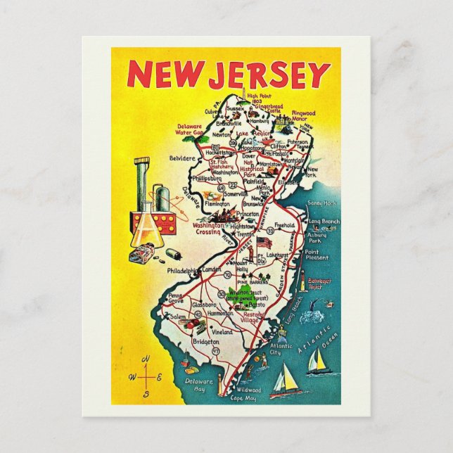 New Jersey Illustrated Vintage Postcard Postkarte (Vorderseite)