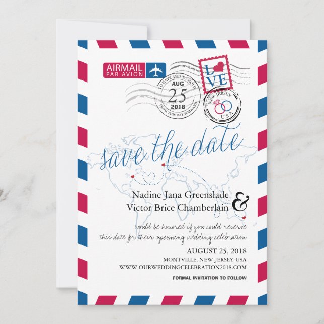 New Jersey Ireland Australia Airmail Save the Date (Vorderseite)