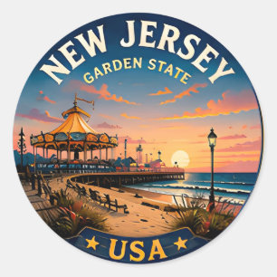 🟡 New Jersey Küstenleuchtturm-Flucht 🟡 Runder Aufkleber