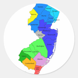 New Jersey Landkreise in Color Runder Aufkleber