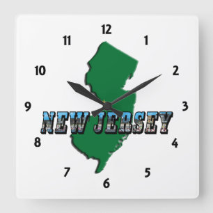 New Jersey Map and Picture Text Clock Quadratische Wanduhr