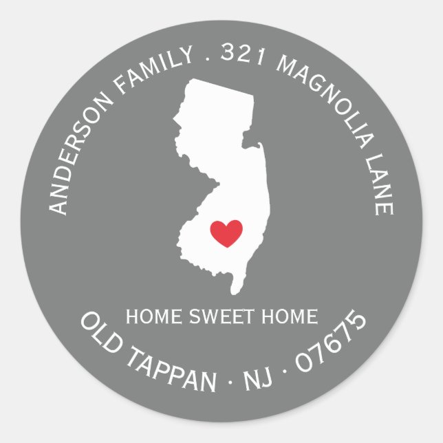NEW JERSEY | Neue Zuhause-Adressenaufkleber Runder Aufkleber (Vorderseite)