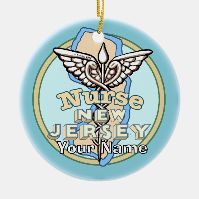 New Jersey Nurse Caduceus  Keramik Ornament (Vorne)