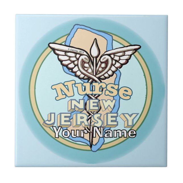New Jersey Nurse Caduceus Tile Fliese (Vorderseite)