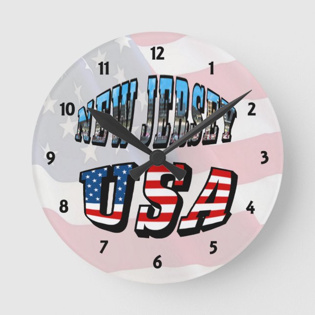 New Jersey Picture and USA Text Clock Runde Wanduhr (Vorderseite)