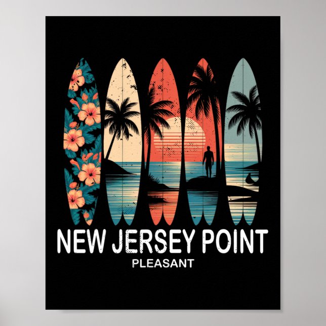 New Jersey Point Pleasant Surfbrett Surfen Retro  Poster (Vorne)