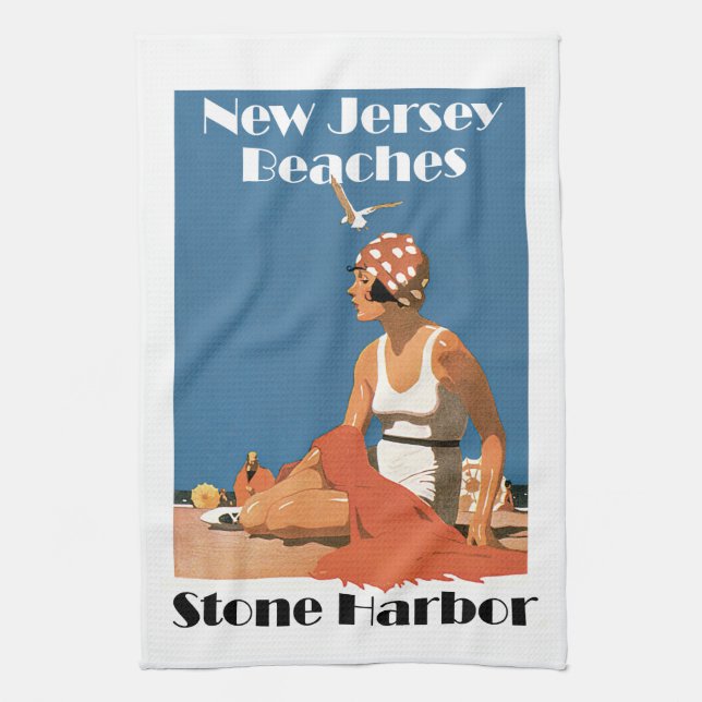 New-Jersey setzt ~ Steinhafen auf den Strand Küchentuch (Vertikal)
