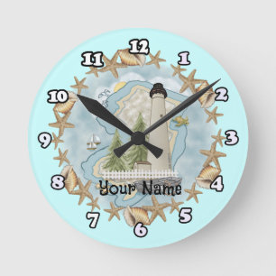 New Jersey Shells Leuchtturm-Uhr Runde Wanduhr