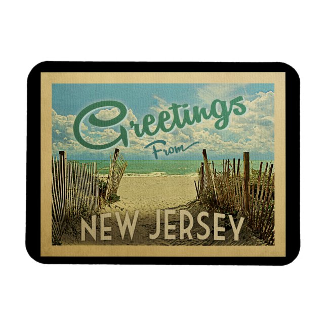 New Jersey Shore Beach Vintage Travel Magnet (Horizontal)