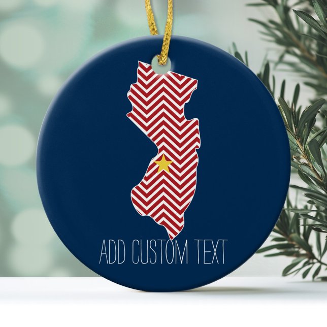 New Jersey Staat Map mit benutzerdefinierten Städt Keramikornament (Personalized Christmas Photo Ornament)