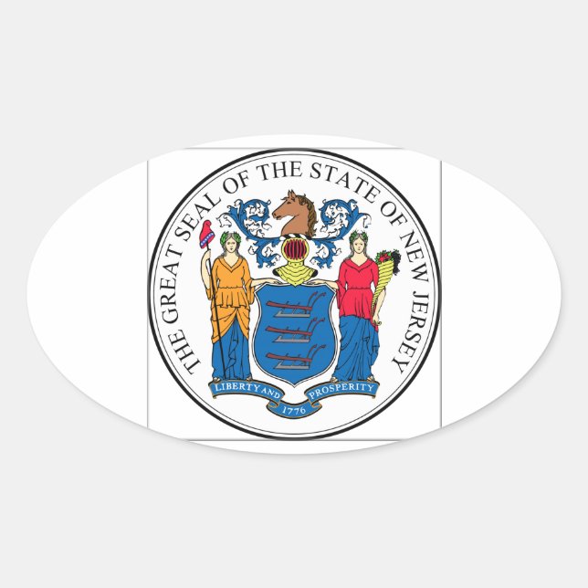 New Jersey Staat Siegel Ovaler Aufkleber (Vorderseite)