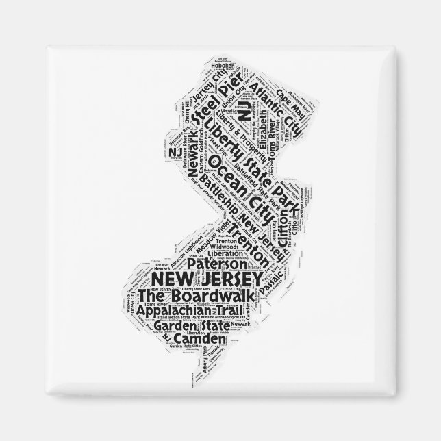 New Jersey Staat Word Cloud Magnet (Vorne)