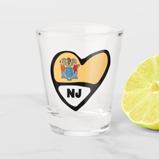 New Jersey State Flag in Heart, NJ Shot Glass Schnapsglas (Vorderseite)