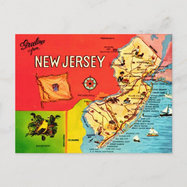 New Jersey Strandkarte Postkarte (Vorderseite)