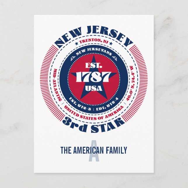 New Jersey, Trenton NJ, Patriotic Monogram Postkarte (Vorderseite)