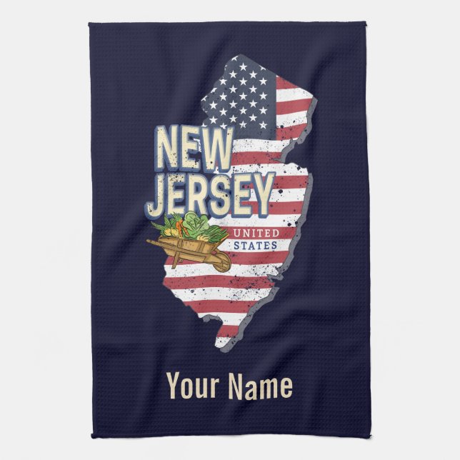 New Jersey United Staaten Retro Map USA Souvenir Geschirrtuch (Vertikal)