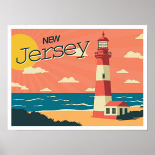 New Jersey USA Vintage Travel Illustration Poster