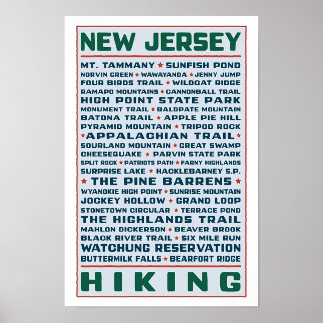 New Jersey Wanderwege Poster (Vorne)
