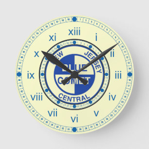 New-Jersey zentrales blaues Kometen-Zug-Logo Runde Wanduhr