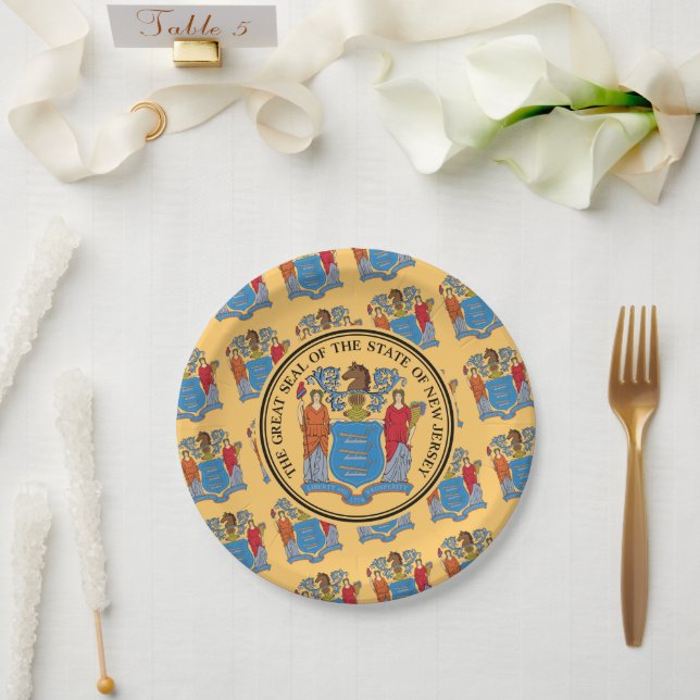 New Jerseyan Flag & Seal, New Jersey Pappteller (Hochzeit)
