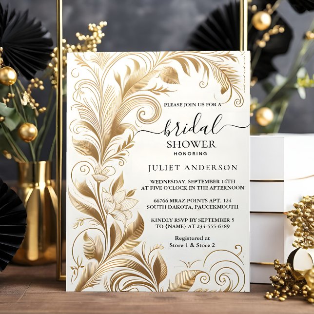 New Lace Floral Gold Foil Embosses Brautparty Einladung (Von Creator hochgeladen)