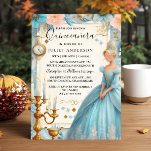 New Lamp Ivory Ice Sky Gold Light Blue Quinceanera Einladung