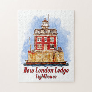 New London Ledge Leuchtturm Aquarell Connecticut