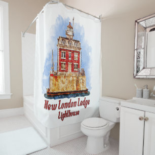 New London Ledge Leuchtturm Aquarell Connecticut Duschvorhang