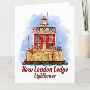 New London Ledge Lighthouse Watercolor Connecticut Dankeskarte
