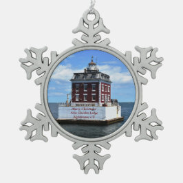 New Londond Ledge Light, CT Weihnachtsschmuck Schneeflocken Zinn-Ornament