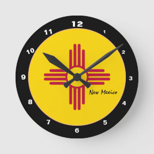 New Mexico Flag & New Mexico Fashion / Design USA Runde Wanduhr
