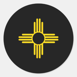 New-Mexico-Flagge Gelbes Zia-Sonnensymbol Runder Aufkleber