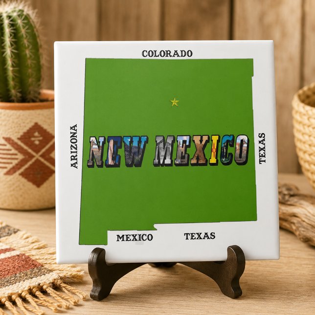 New Mexico Map Kontur Foto Text Fliese (New Mexico Map Outline Photo Text Tile)