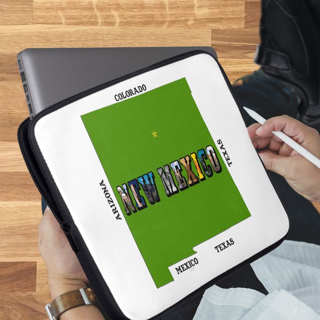 New Mexico Map Kontur Foto Text Laptopschutzhülle (New Mexico, USA Laptop Sleeve)
