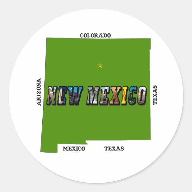 New Mexico Map Kontur Foto Text Runder Aufkleber (Vorderseite)